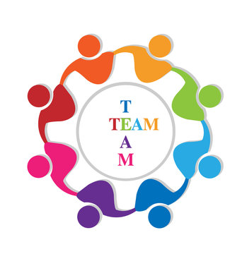Teamwork people around world with team word logo vector
