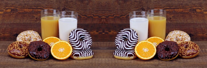 Ciambelle , succo d'arancia e latte