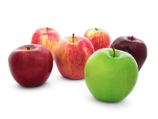 Group of apples varieties (New Zealand Eve, Granny Smith, Ambrosia, Green, Gala, Divine, Red, Fuji) Isolate on White Background with Clipping Path