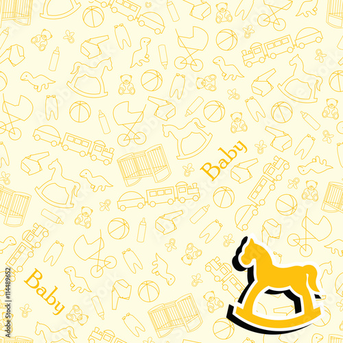 "Baby background for baby. Yellow background for baby with toys and