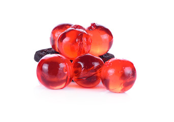 Maraschino cherries on a white background.