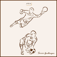 Set of a vector Illustration shows a soccer goalkeeper catches the ball