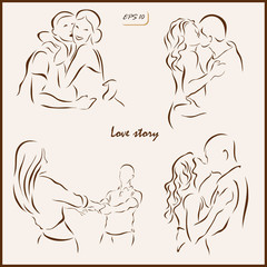 Set of a vector Illustration shows a loving couple man and woman