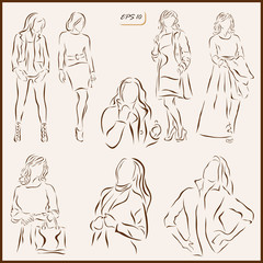 Set of a vector Illustration shows a women's fashion. Modern and classic fashion