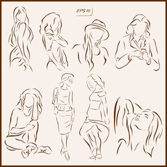 Set of a vector Illustration shows a women's fashion. Modern and classic fashion