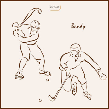 Set of a vector Illustration shows a Winter Sports. Bandy