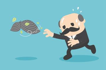 Bald man running along the hair loss