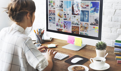 Girl Internet Technology Connection Research Concept