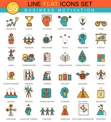 Vector Business motivation and discipline flat line icon set. Modern elegant style design for web.