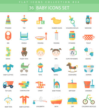 Vector Baby color flat icon set. Elegant style design.