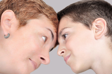 Mother and son face to face.