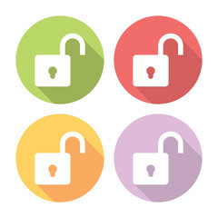Open Lock Protection Symbol Flat Icons Set