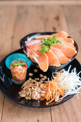 vegetable salad with  salmon and papaya salad