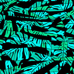 Abstract surf pattern with palm leaf seamless pattern