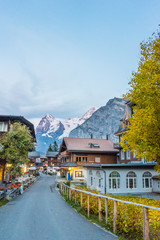 houses of small village near alpes mountains in switzerland