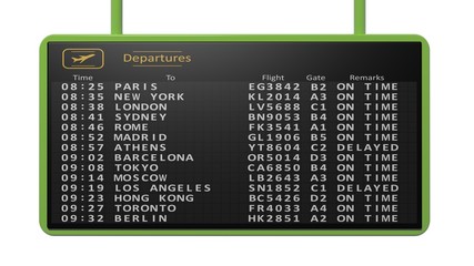 Airport timetable on white background.Isolated