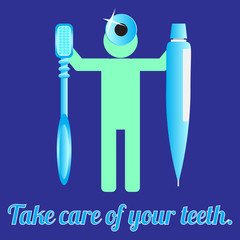 Hygienist with toothpaste and a toothbrush on the blue background