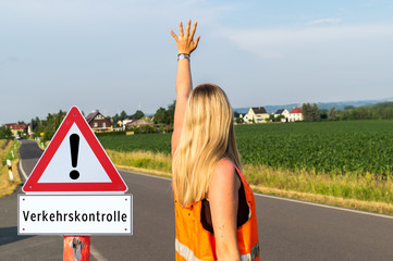 Warnschild Verkehrskontrolle