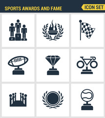 Icons set premium quality of awards and fame emblem sport victory honor. Modern pictogram collection flat design style symbol collection. Isolated white background.