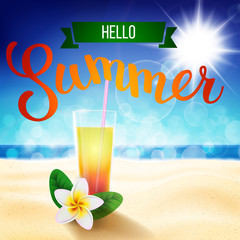 Summer tropical beach background with original hand lettering He