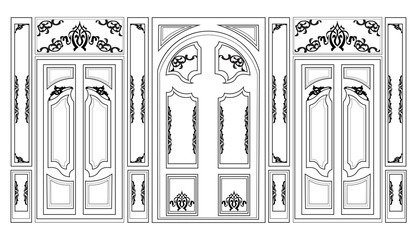 Vector wainscoting Decorative Damask Ornamented frames for walls or backgrounds. Interior design decoration panels. Classic Baroque Vintage style. Vector frame