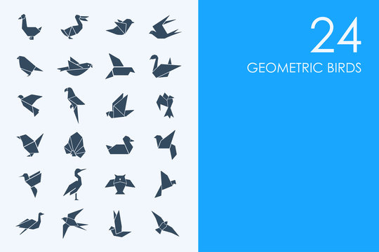 Set of BLUE HAMSTER Library geometric birds icons