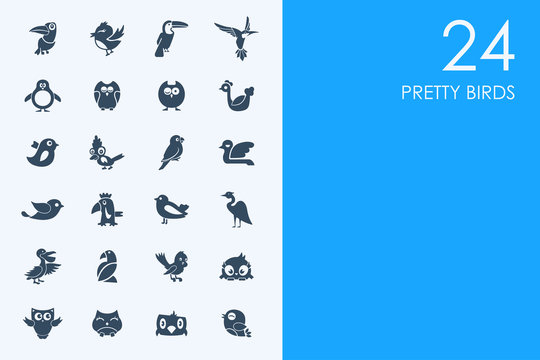 Set of BLUE HAMSTER Library pretty birds icons