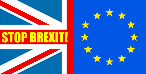 Flags of United Kingdom and European Union are joined for the Brexit Referendum / Brexit Concept / Message 