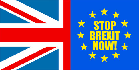 Flags of United Kingdom and European Union are joined for the Brexit Referendum / Brexit Concept / Message 