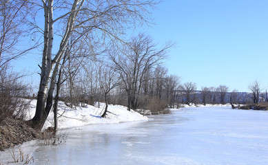 Floating of ice on the river