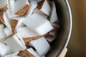 Fototapeta na wymiar Coconut cubes in a bowl