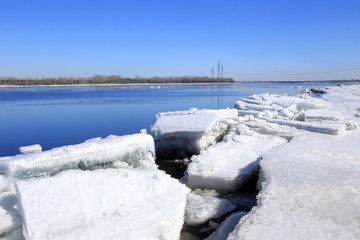Floating of ice on the river