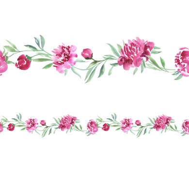 elegant border for card with hand drawn floral image. pink peony