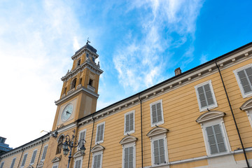 Fototapeta na wymiar ancient building with clock tower in swiss