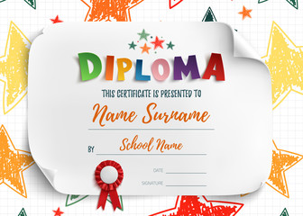 Diploma template for kids. - obrazy, fototapety, plakaty