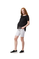 Young pregnant woman isolated on white