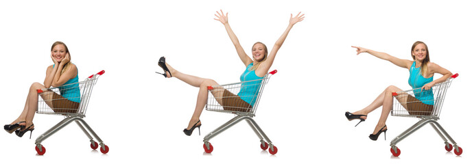 Composite photo of woman with shopping basket