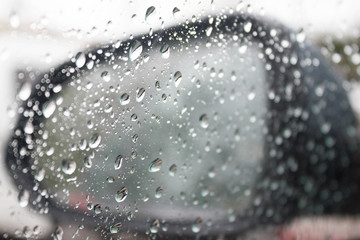 abstract photo of water drop on car mirror