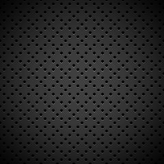 Black abstract technology background with seamless circle perforated pattern, speaker grill texture for design concepts, wallpapers, web, presentations, interfaces and prints. Vector illustration.
