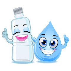 Vector Illustration of Bottle and Water Drop Mascot