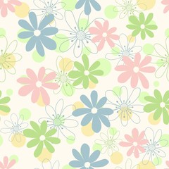 Children's seamless background with multicolored flowers - 114504474