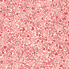 Seamless background with roses and hearts