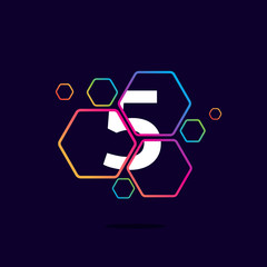 Obraz premium Number five logo in Hexagon pattern.