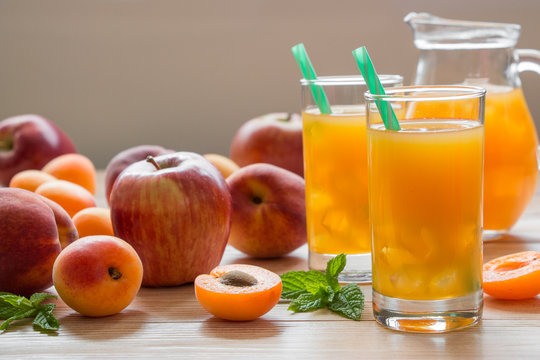 Apricot peach apple juice with ice.