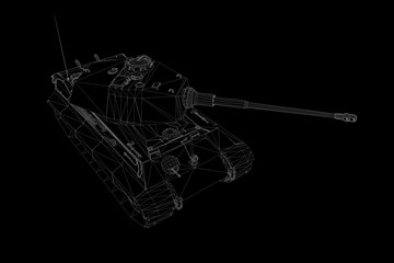 3D Tank Hologram Wireframe in Motion. Nice 3D Rendering
