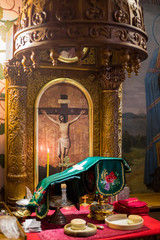 Chalice for communion in the Orthodox monastery. Kiev.