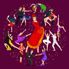 Girl flamenco dancer in red dress, spanish beautiful dance, spain young woman, Dancing couples, happy sexy woman dancing flamenco, Spanish girl vector illustration isolated on white