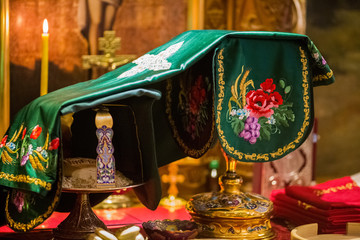 Chalice for communion in the Orthodox monastery. Kiev.