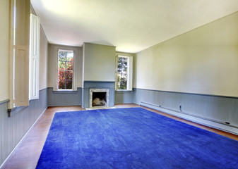 Empty blue living room interior. with Antique fireplace.