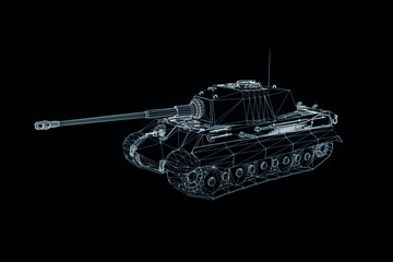 3D Tank Hologram Wireframe in Motion. Nice 3D Rendering
